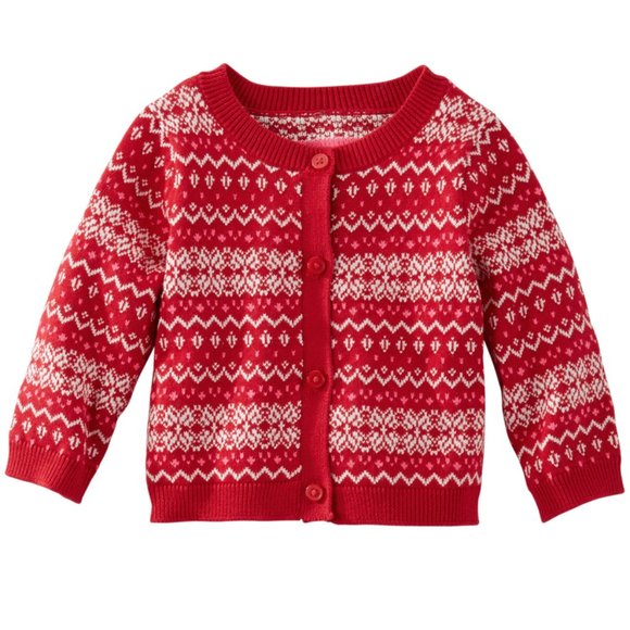 NWT Oshkosh B'gosh Toddler Baby Girls Sweater RED Fair Isle Button-Down … - Picture 1 of 3